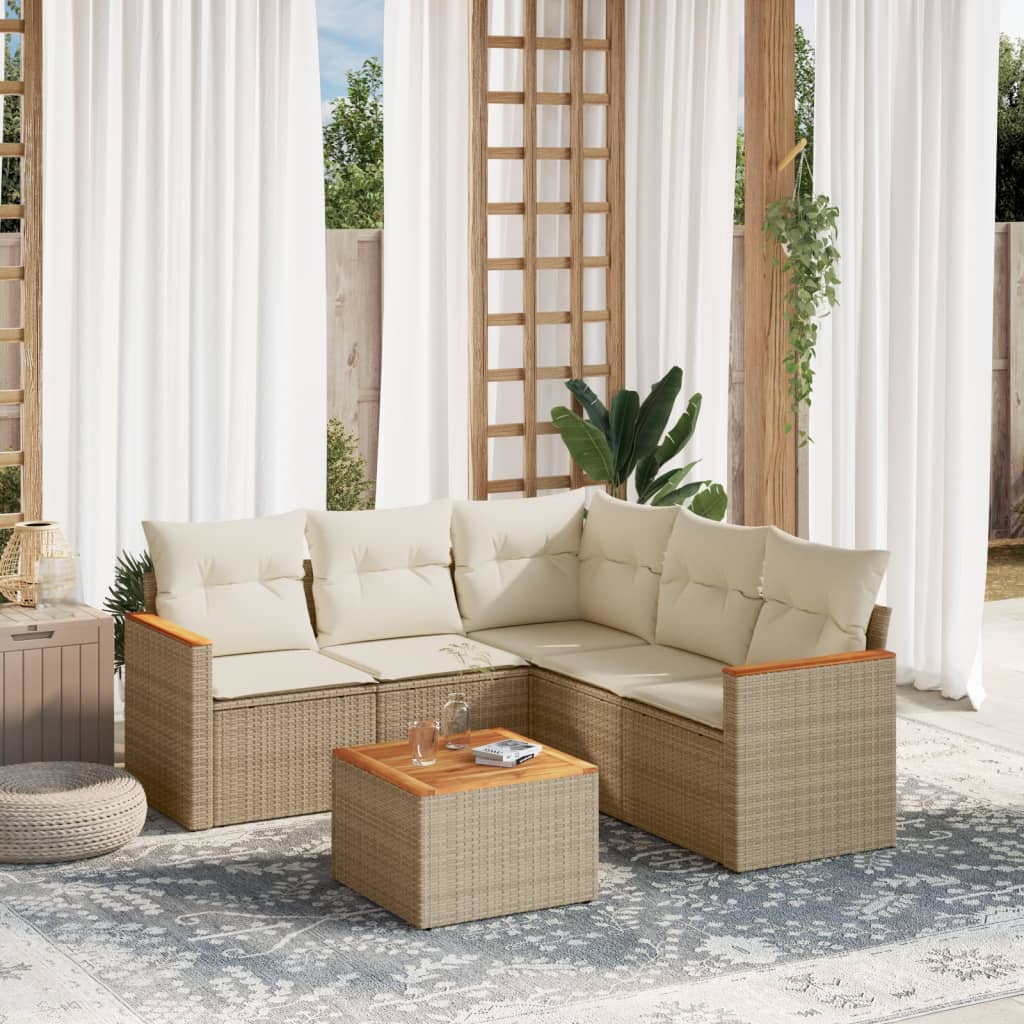 vidaXL 6-tlg. Garten-Sofagarnitur mit Kissen Beige Poly Rattan