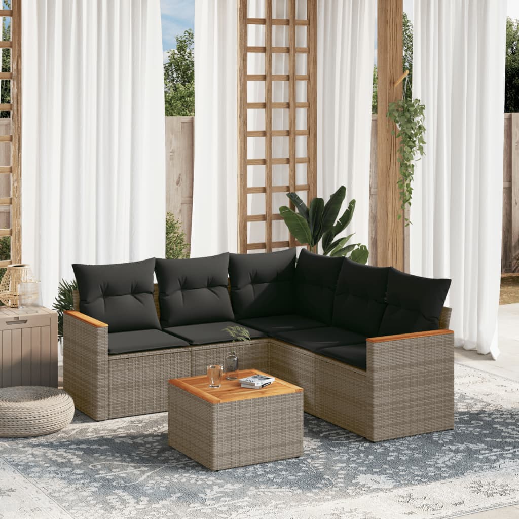 6-tlg. Garten-Sofagarnitur mit Kissen Grau Poly Rattan