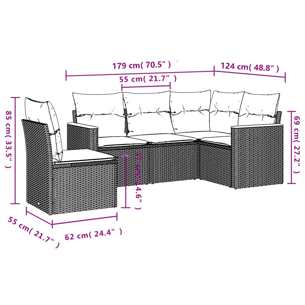 vidaXL 5-delige Loungeset met kussens poly rattan beige afbeelding