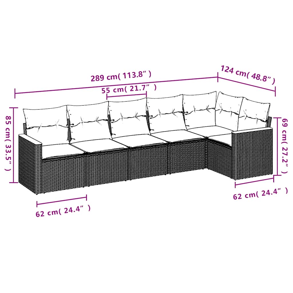 Set mobilier de grădină cu perne, 6 piese, negru, poliratan 3258387 - imagine 3