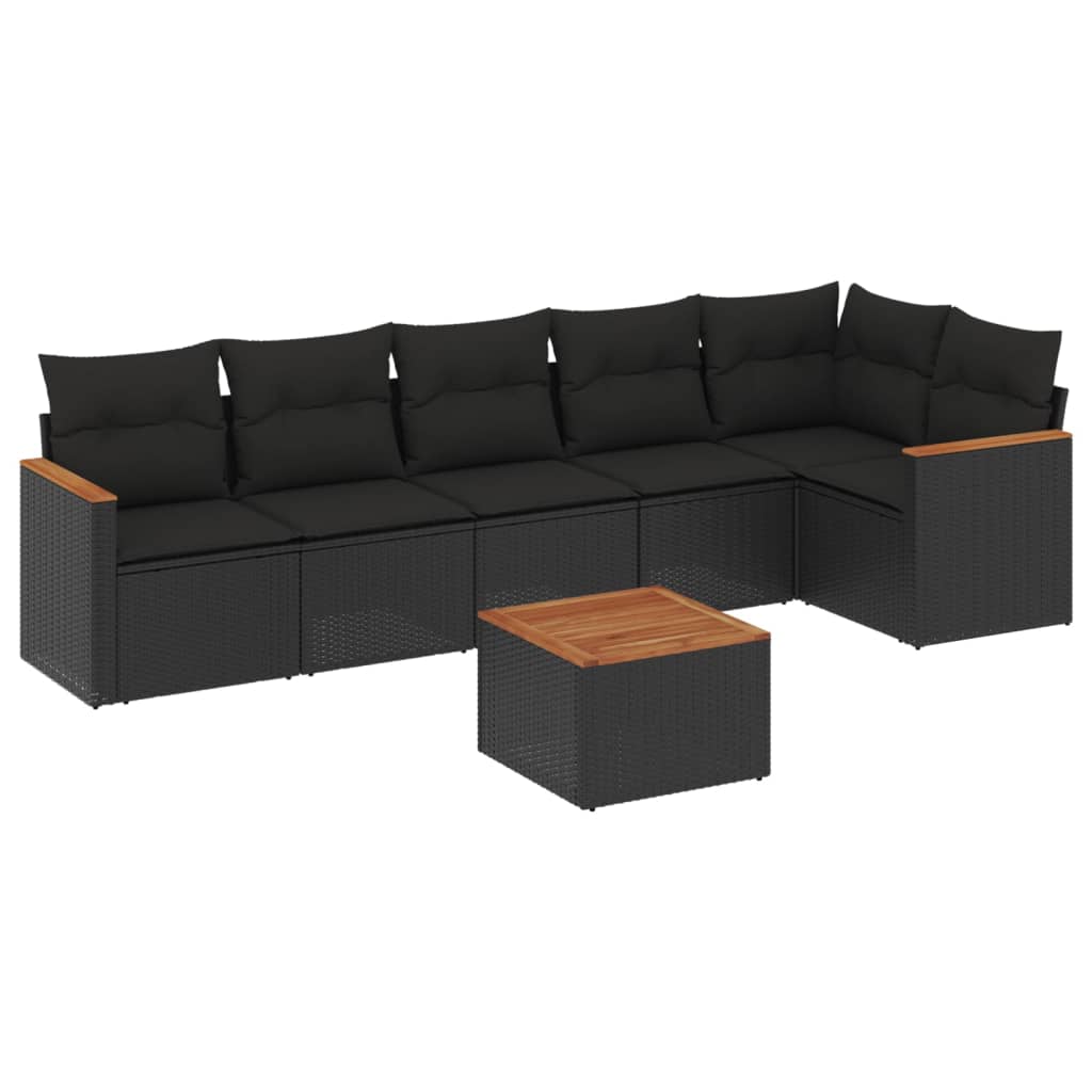 Thumbnail - vidaXL 7-tlg. Garten-Sofagarnitur mit Kissen Schwarz Poly Rattan