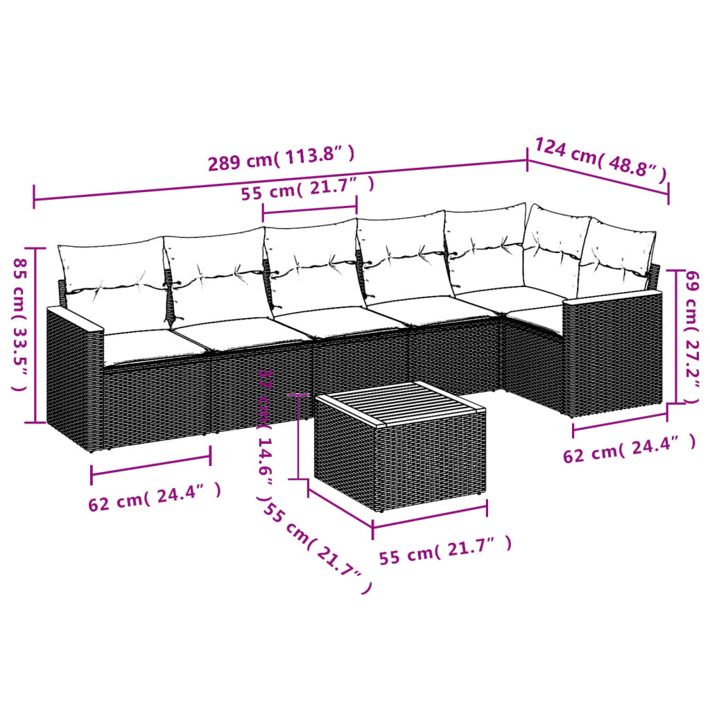 Set canapele de grădină cu perne, 7 piese, negru, poliratan 3258394 - imagine 3