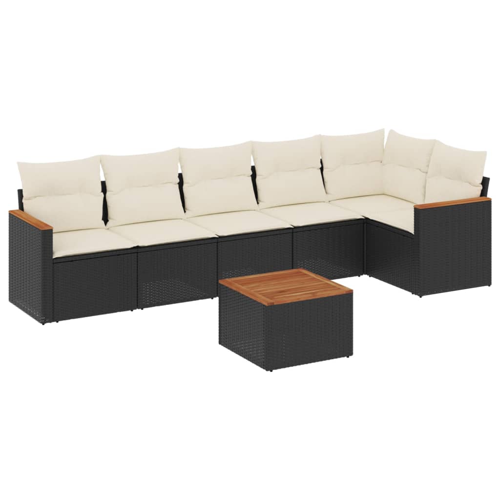vidaXL Set canapele de grădină cu perne, 7 piese, negru, poliratan