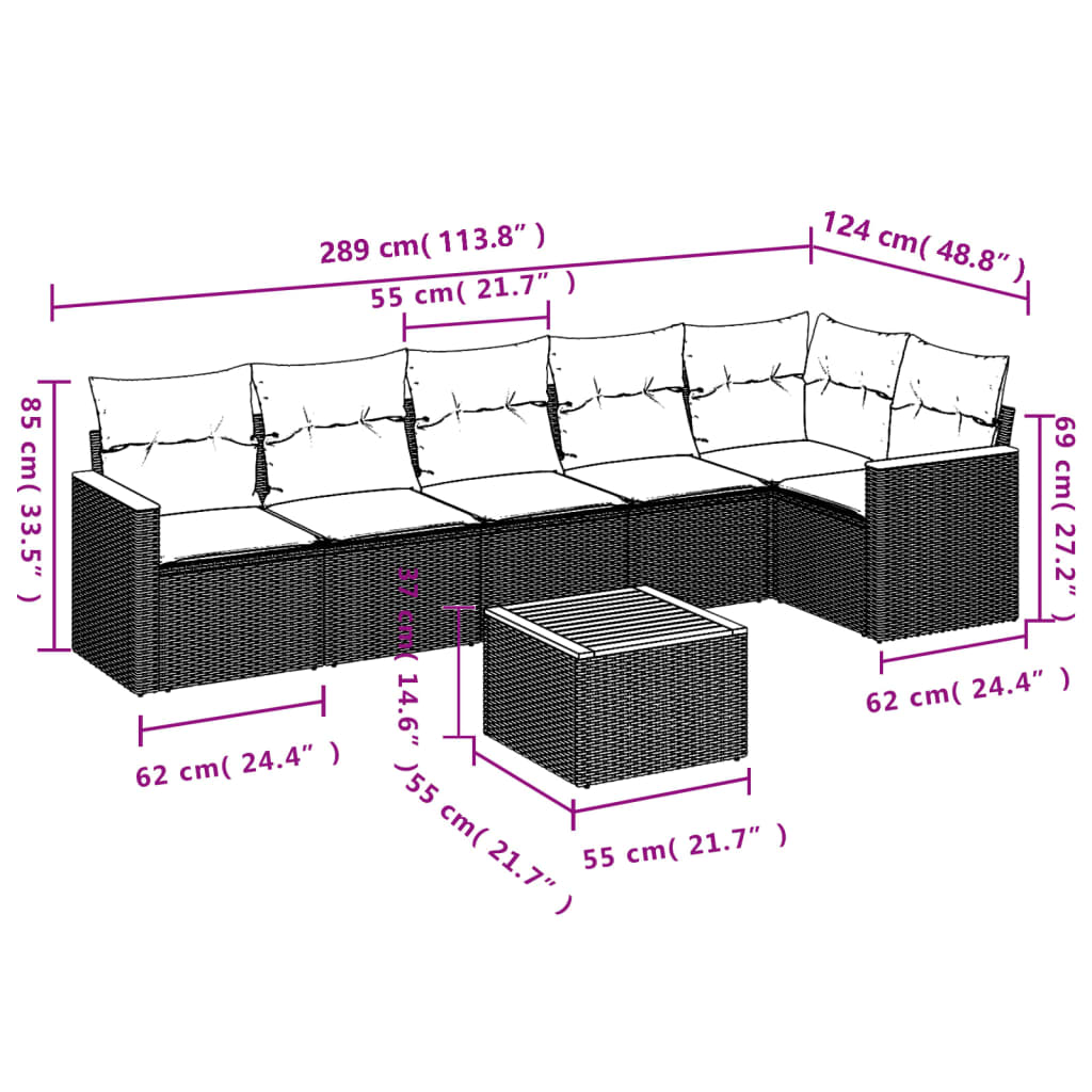 vidaXL 7-delige Loungeset met kussens poly rattan grijs afbeelding