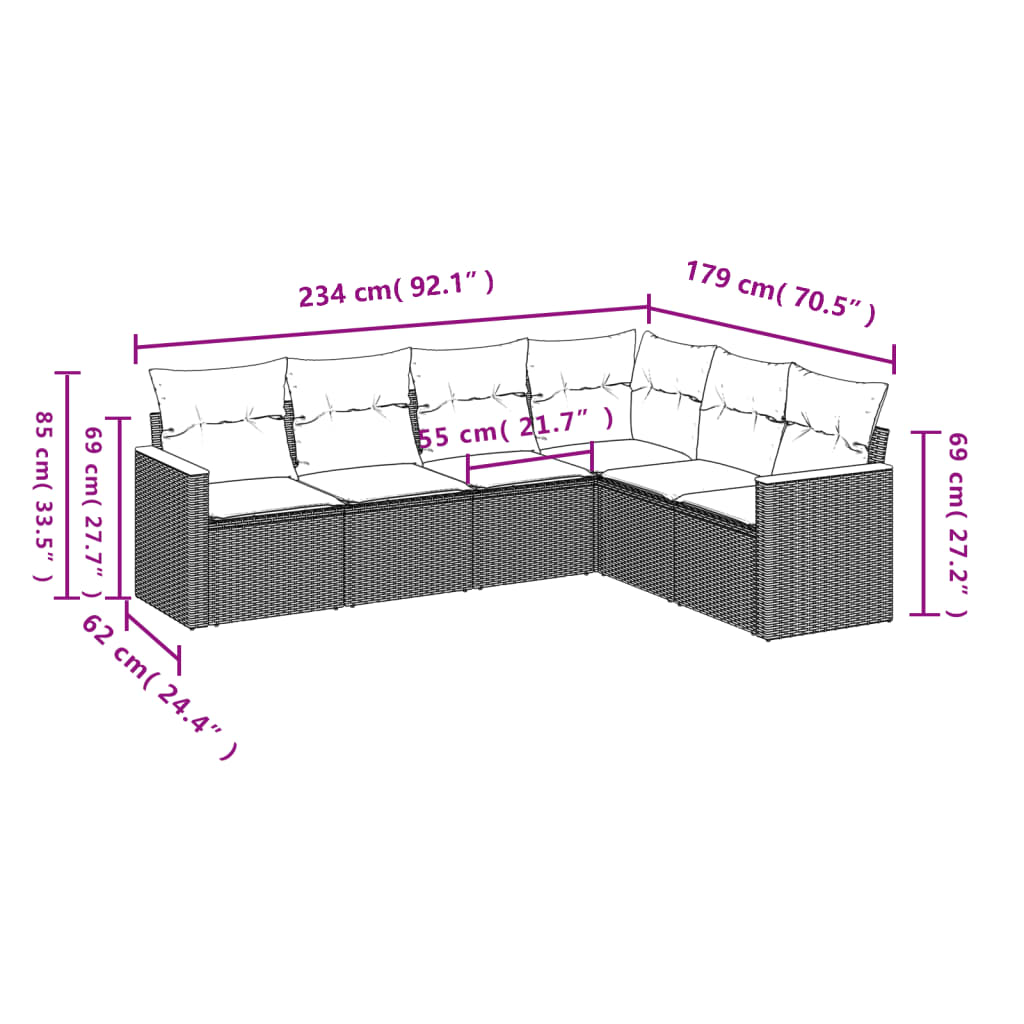 vidaXL 6-delige Loungeset met kussens poly rattan beige afbeelding