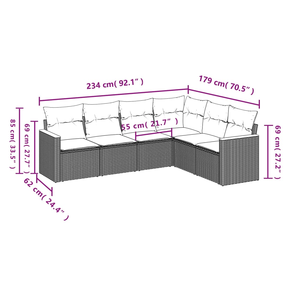 Thumbnail - vidaXL 6-tlg. Garten-Sofagarnitur mit Kissen Grau Poly Rattan