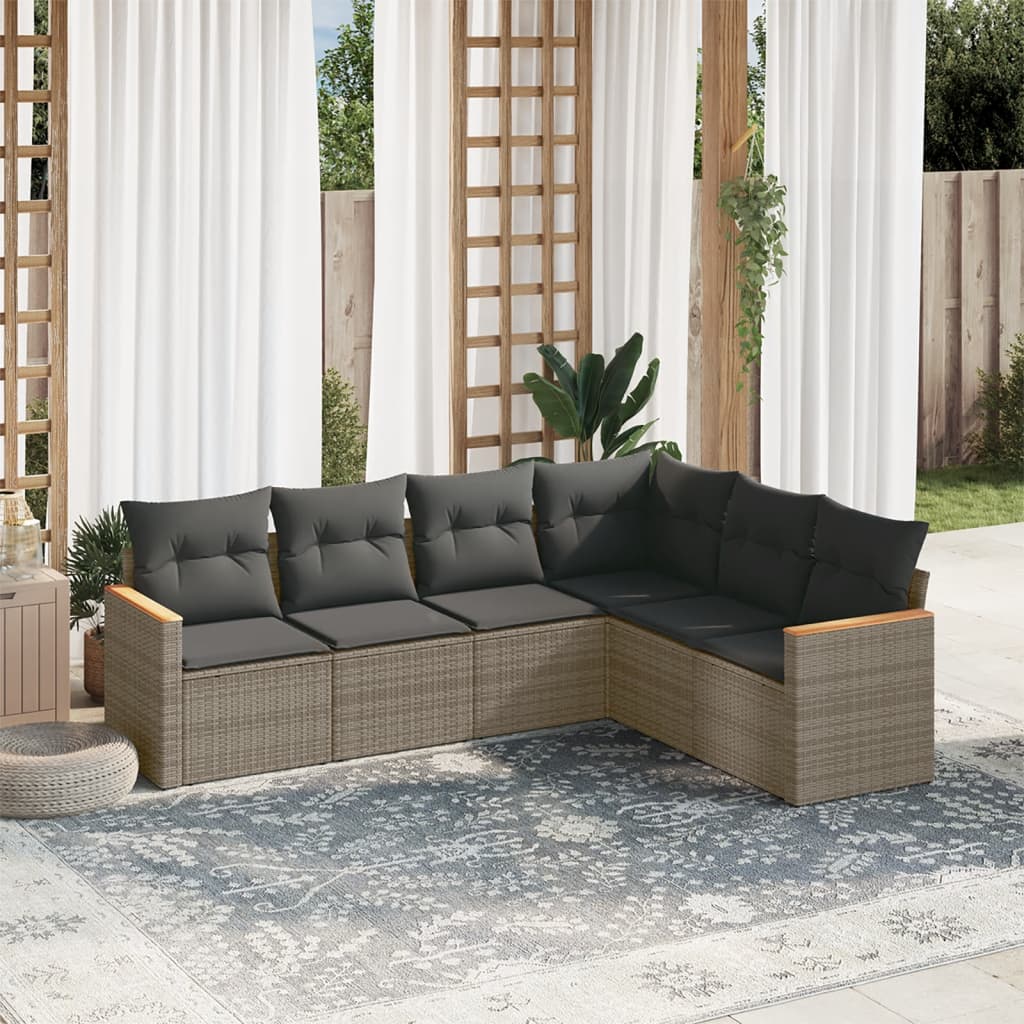 vidaXL 6-tlg. Garten-Sofagarnitur mit Kissen Grau Poly Rattan