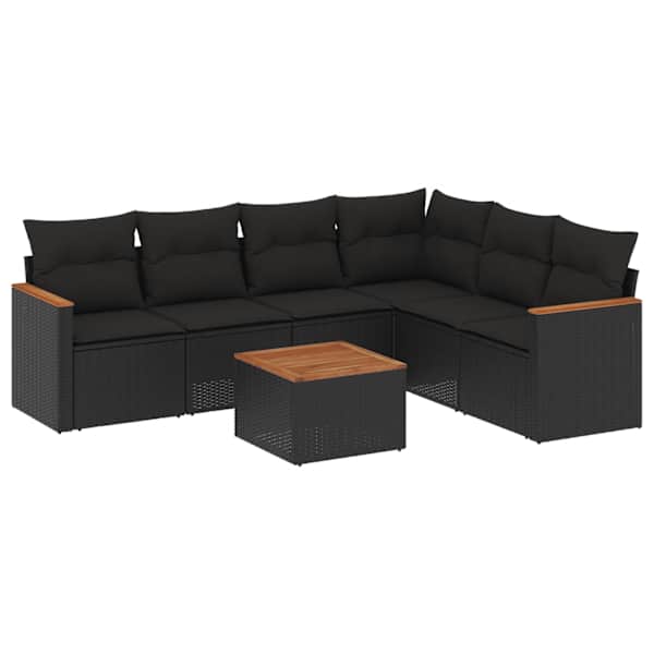 vidaXL 7-osaline aiadiivani komplekt patjadega, must, pol&uuml;rotang