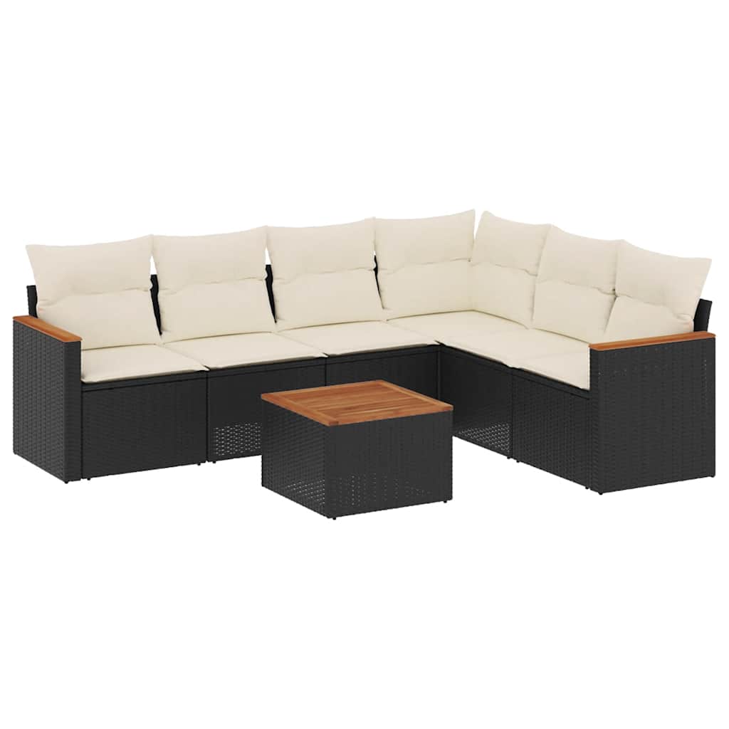 Thumbnail - vidaXL 7-tlg. Garten-Sofagarnitur mit Kissen Schwarz Poly Rattan