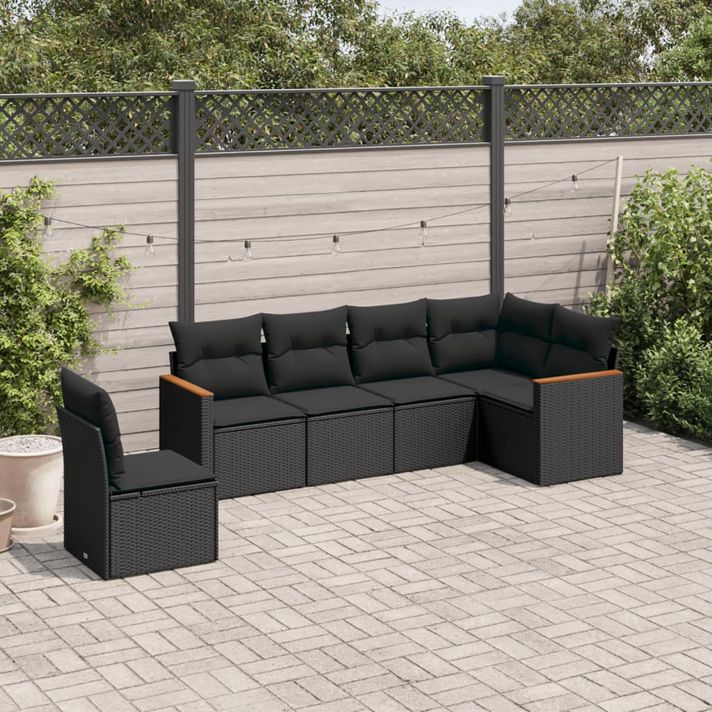 vidaXL 6-tlg. Garten-Sofagarnitur mit Kissen Schwarz Poly Rattan