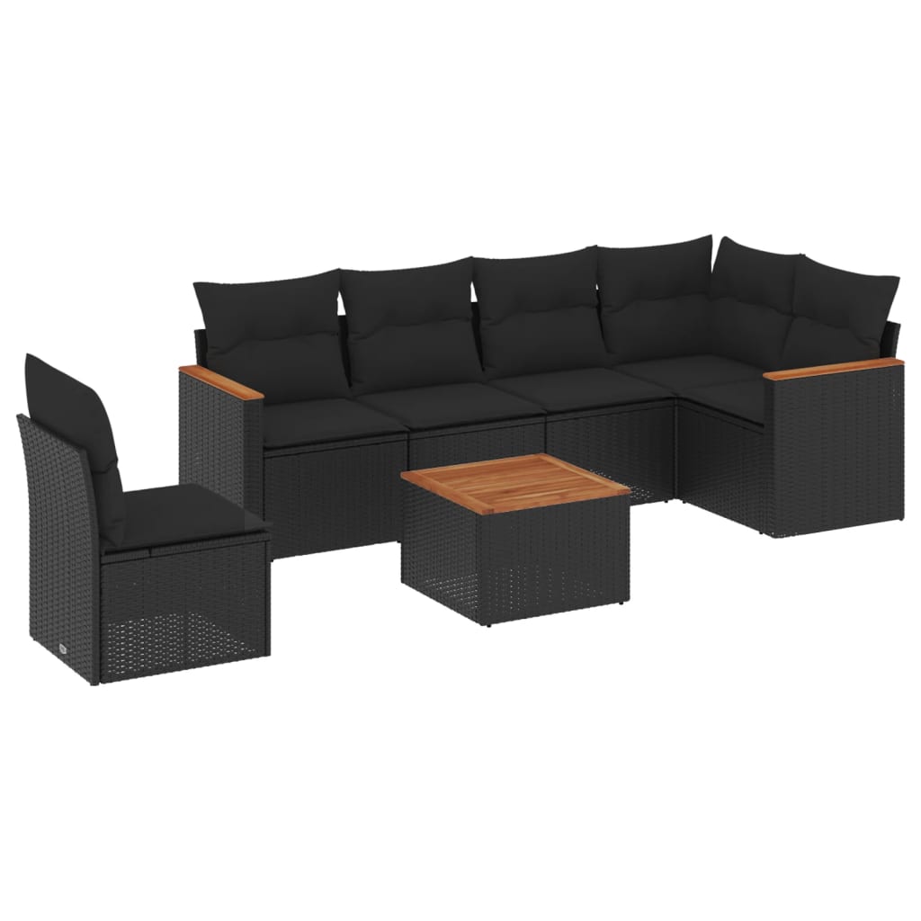 Thumbnail - vidaXL 7-tlg. Garten-Sofagarnitur mit Kissen Schwarz Poly Rattan