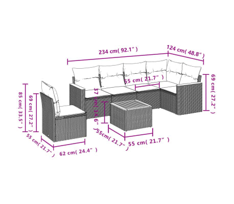 vidaXL Set Divani da Giardino 7 pz con Cuscini Beige in Polyrattan