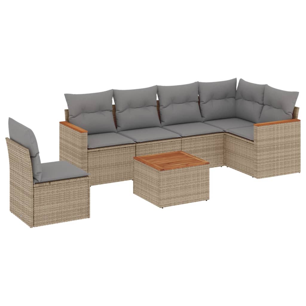 Thumbnail - vidaXL 7-tlg. Garten-Sofagarnitur mit Kissen Beige Poly Rattan