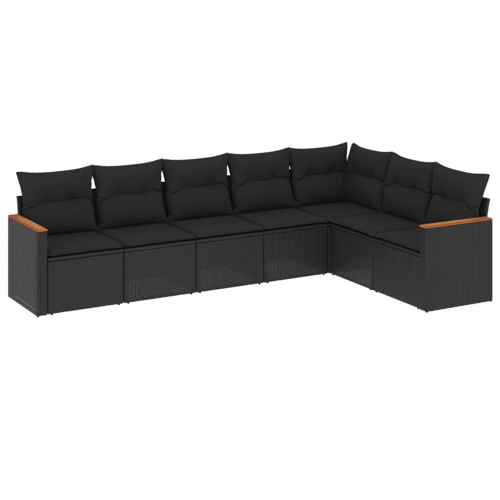 Thumbnail - vidaXL 7-tlg. Garten-Sofagarnitur mit Kissen Schwarz Poly Rattan