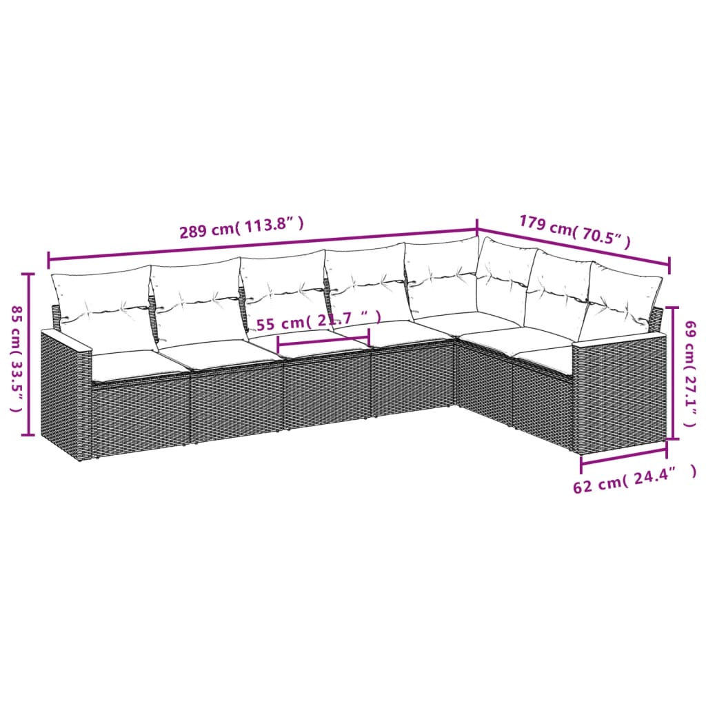 Thumbnail - vidaXL 7-tlg. Garten-Sofagarnitur mit Kissen Schwarz Poly Rattan
