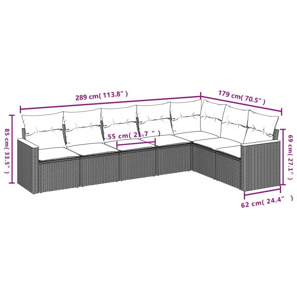 vidaXL 7-delige Loungeset met kussens poly rattan beige afbeelding