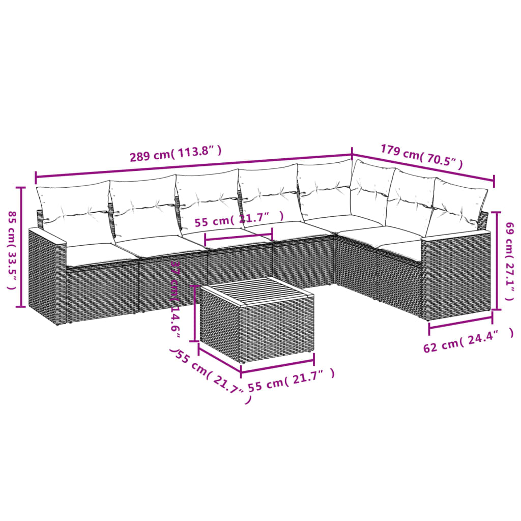 vidaXL 8-delige Loungeset met kussens poly rattan zwart afbeelding