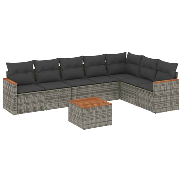 vidaXL 8-osaline aiadiivani komplekt patjadega, hall, pol&uuml;rotang