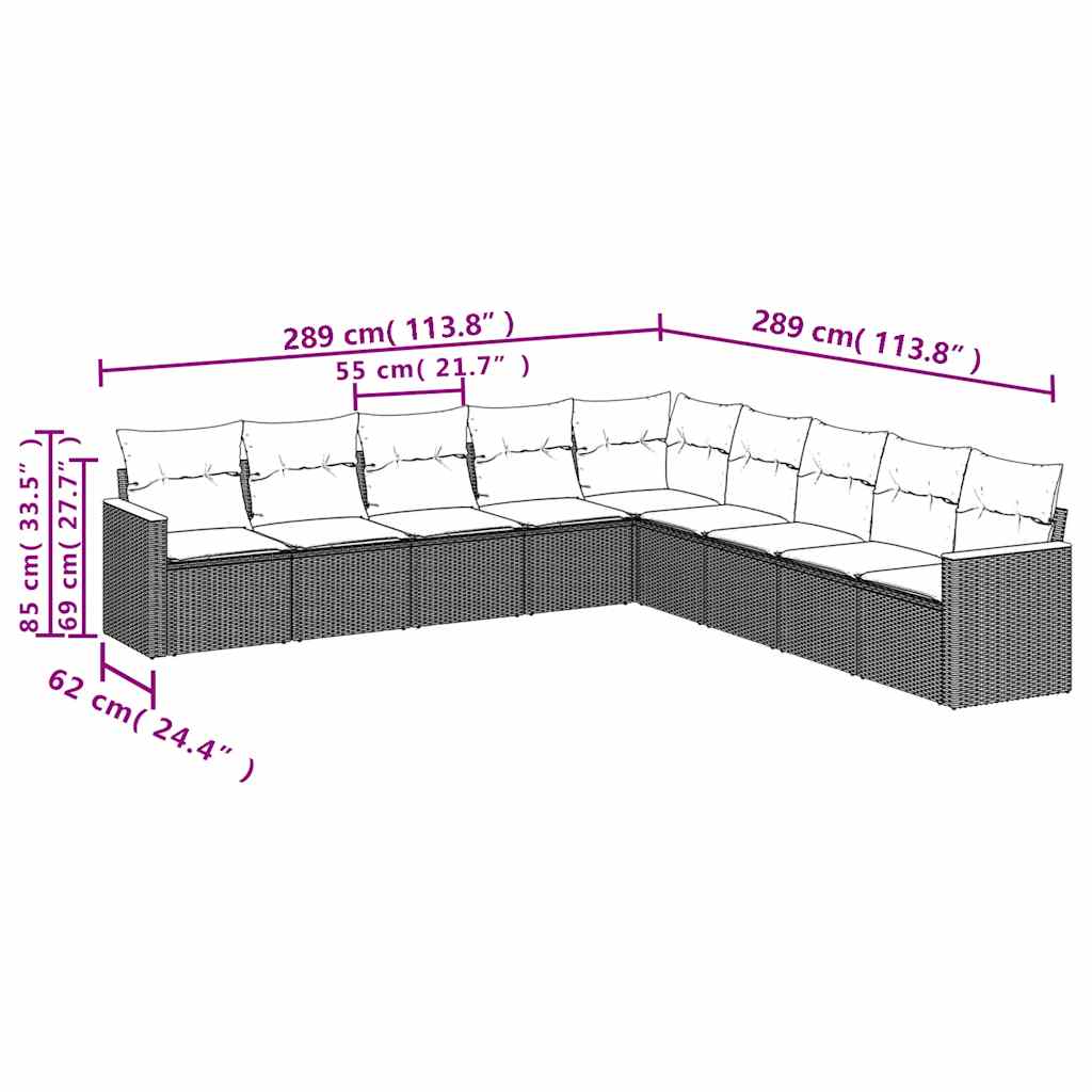 Set mobilier de grădină cu perne, 9 piese, negru, poliratan 3258457 - imagine 3