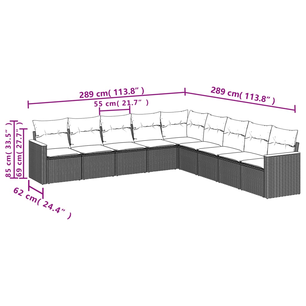Thumbnail - vidaXL 9-tlg. Garten-Sofagarnitur mit Kissen Beige Poly Rattan