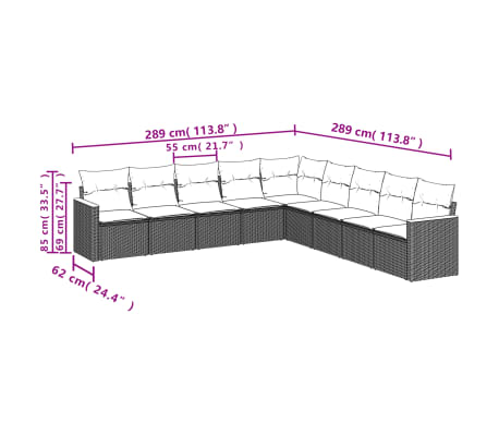 vidaXL Salon de jardin avec coussins 9 pcs beige r&eacute;sine tress&eacute;e