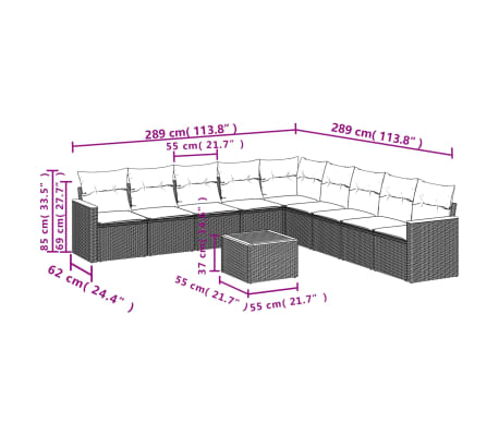 vidaXL 10-tlg. Garten-Sofagarnitur mit Kissen Beige Poly Rattan