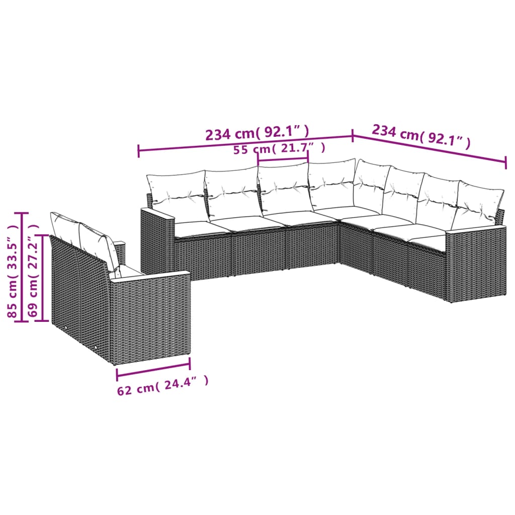 Thumbnail - vidaXL 9-tlg. Garten-Sofagarnitur mit Kissen Beige Poly Rattan