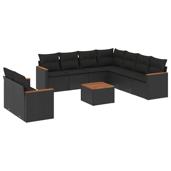vidaXL 10-osaline aiadiivani komplekt patjadega, must, pol&uuml;rotang