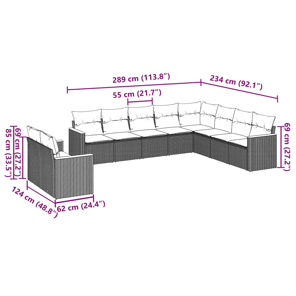 vidaXL 10-delige Loungeset met kussens poly rattan zwart afbeelding