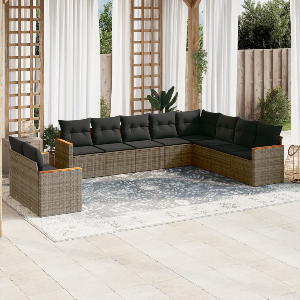 vidaXL 10-tlg. Garten-Sofagarnitur mit Kissen Grau Poly Rattan