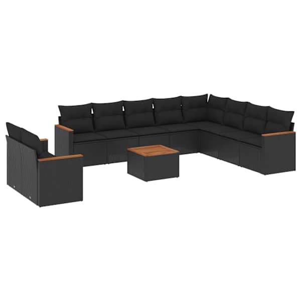 vidaXL 11-osaline aiadiivani komplekt patjadega, must, pol&uuml;rotang