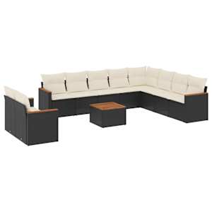 vidaXL 11-osaline aiadiivani komplekt patjadega, must, pol&uuml;rotang