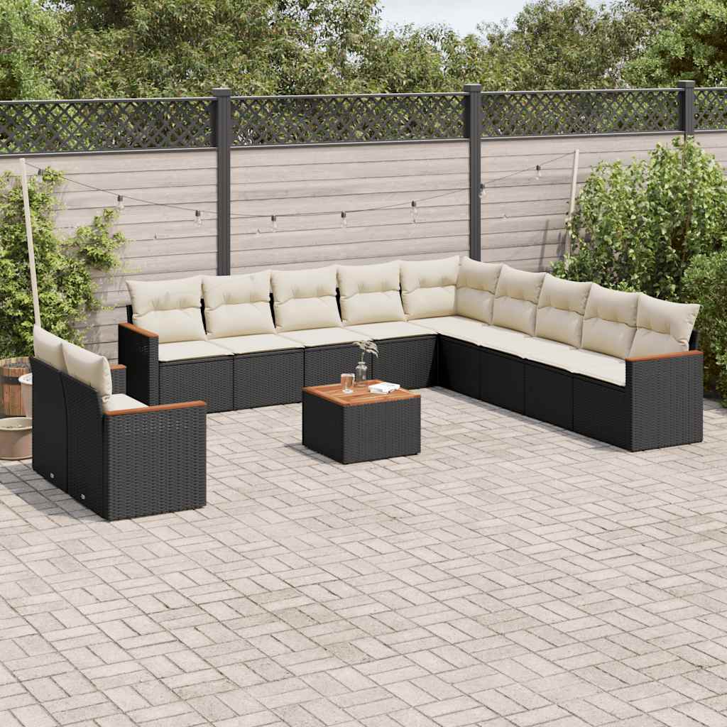 vidaXL Set canapele de grădină, 12 piese, cu perne, negru, poliratan