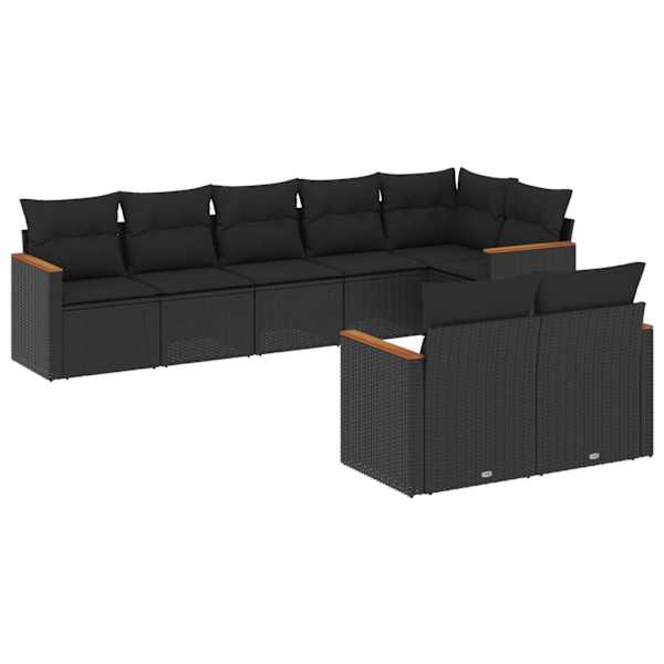 vidaXL 8-osaline aiadiivani komplekt patjadega, must, pol&uuml;rotang