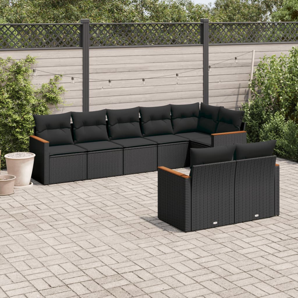 vidaXL 8-tlg. Garten-Sofagarnitur mit Kissen Schwarz Poly Rattan