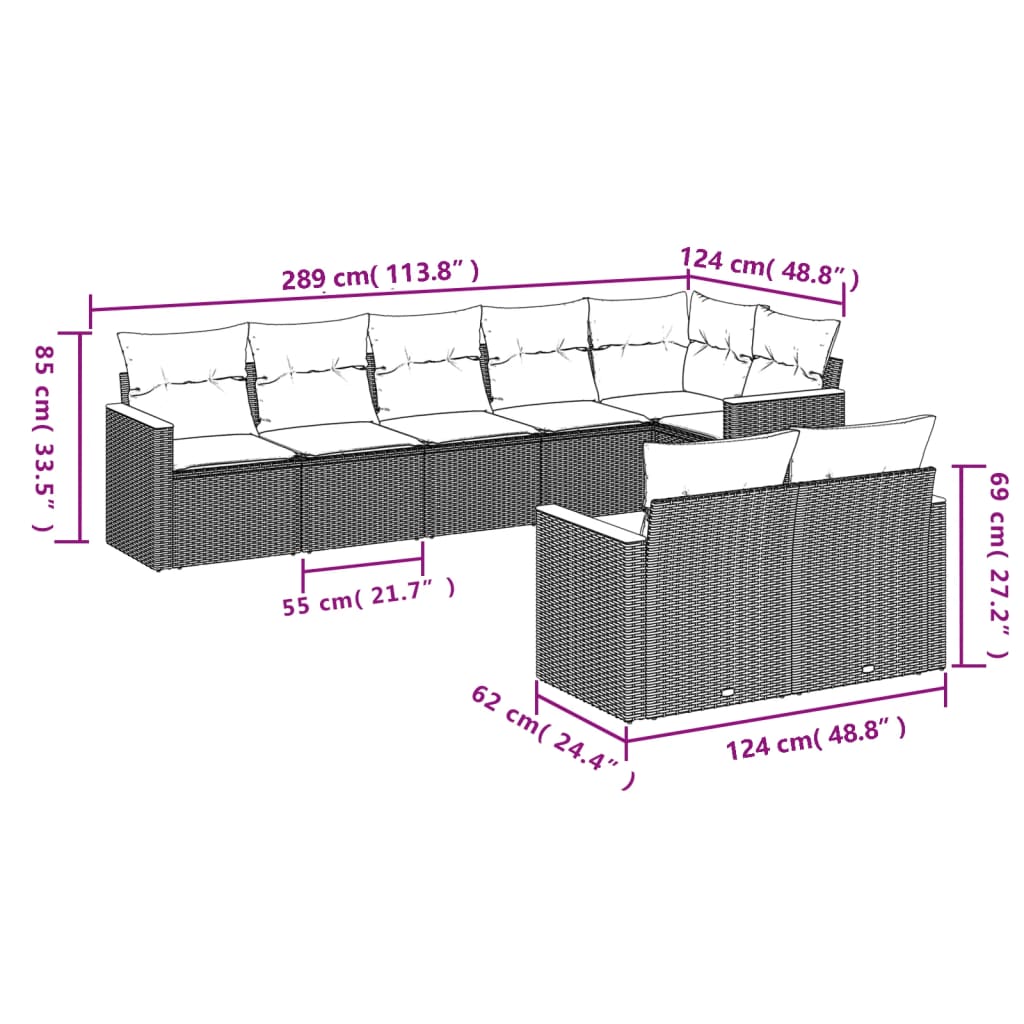 Set mobilier de grădină cu perne, 8 piese, negru, poliratan 3258549 - imagine 3