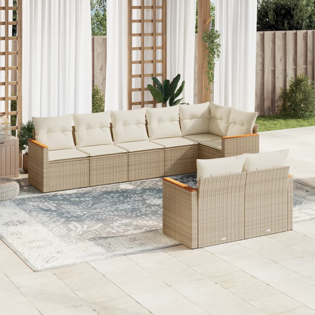 vidaXL 8-tlg. Garten-Sofagarnitur mit Kissen Beige Poly Rattan