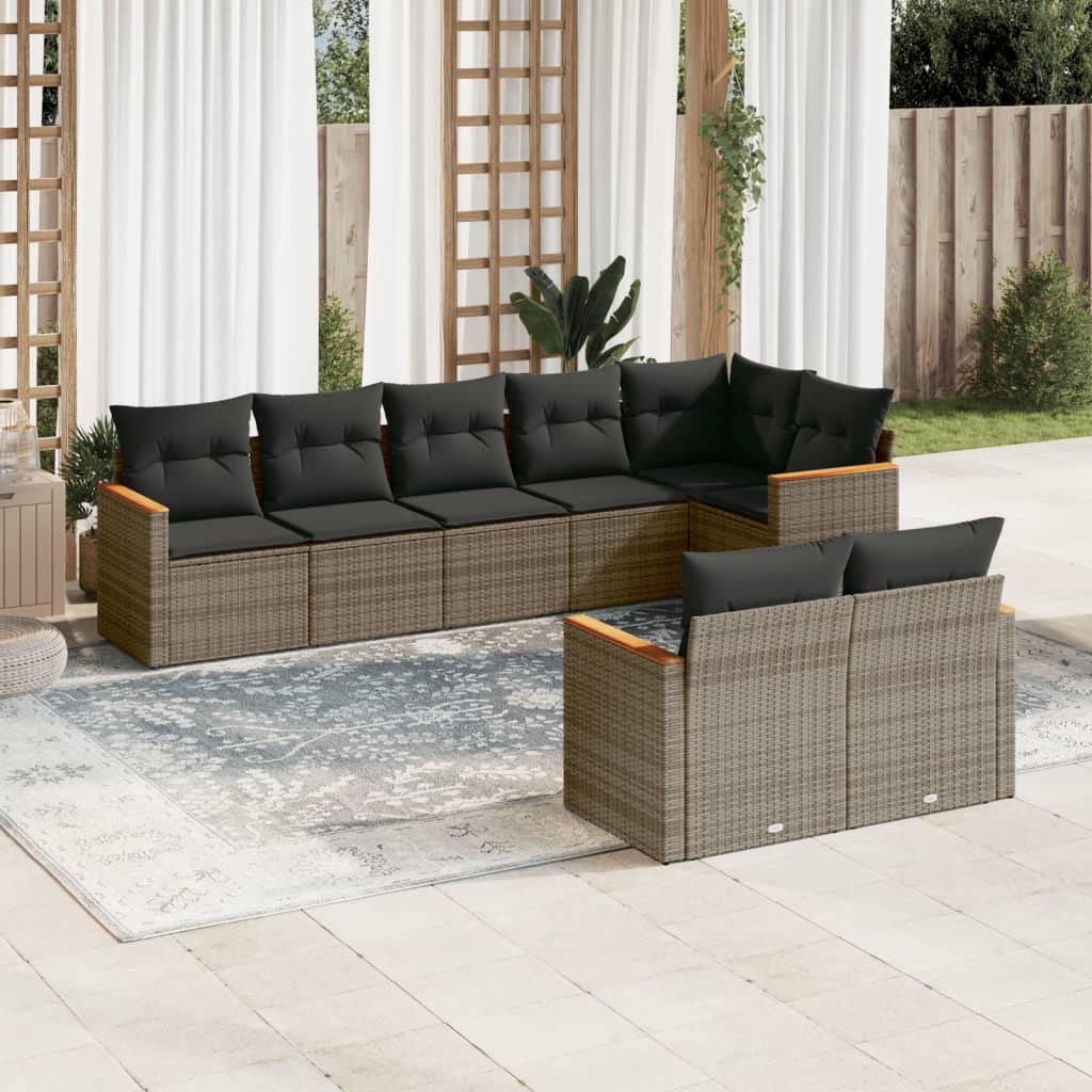 vidaXL 8-tlg. Garten-Sofagarnitur mit Kissen Grau Poly Rattan