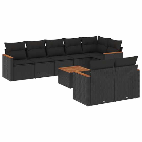 vidaXL 9-osaline aiadiivani komplekt patjadega, must, pol&uuml;rotang