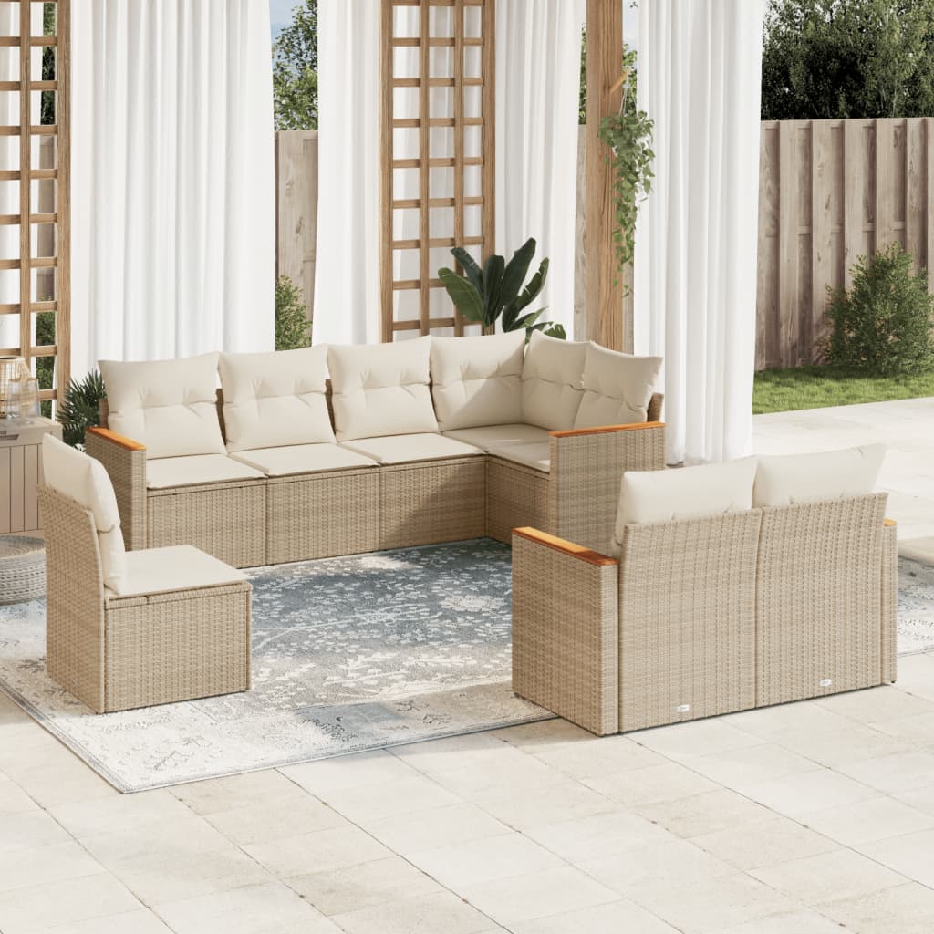 vidaXL 8-tlg. Garten-Sofagarnitur mit Kissen Beige Poly Rattan