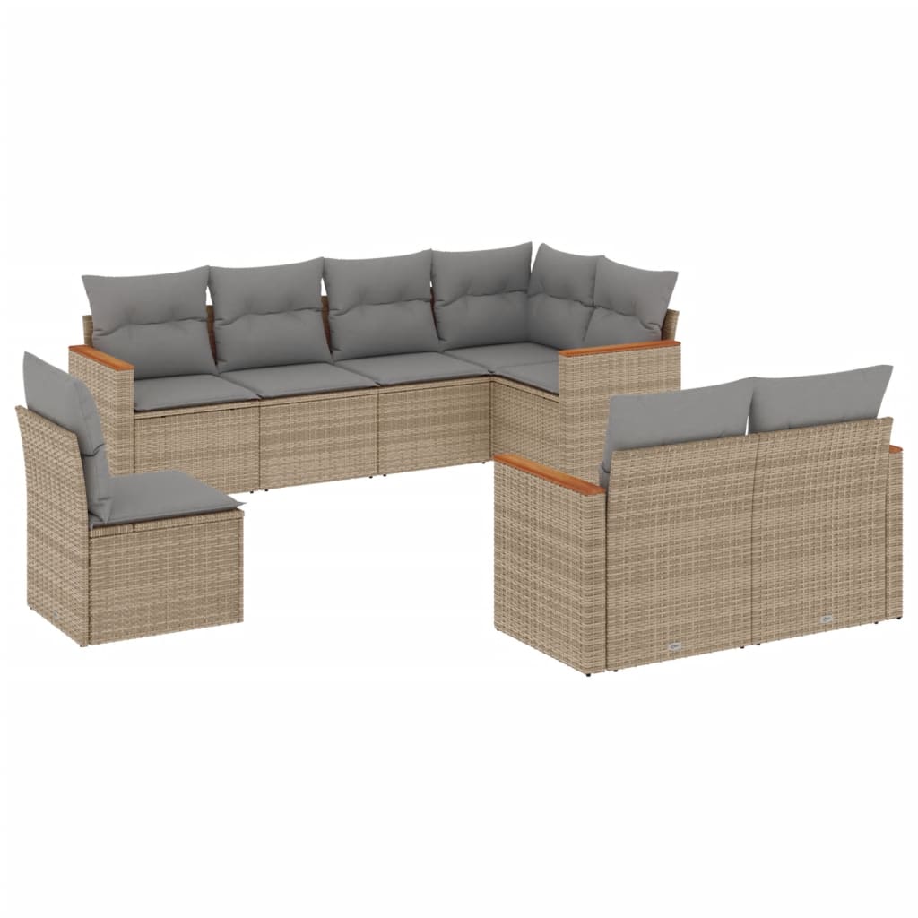 Thumbnail - vidaXL 8-tlg. Garten-Sofagarnitur mit Kissen Beige Poly Rattan