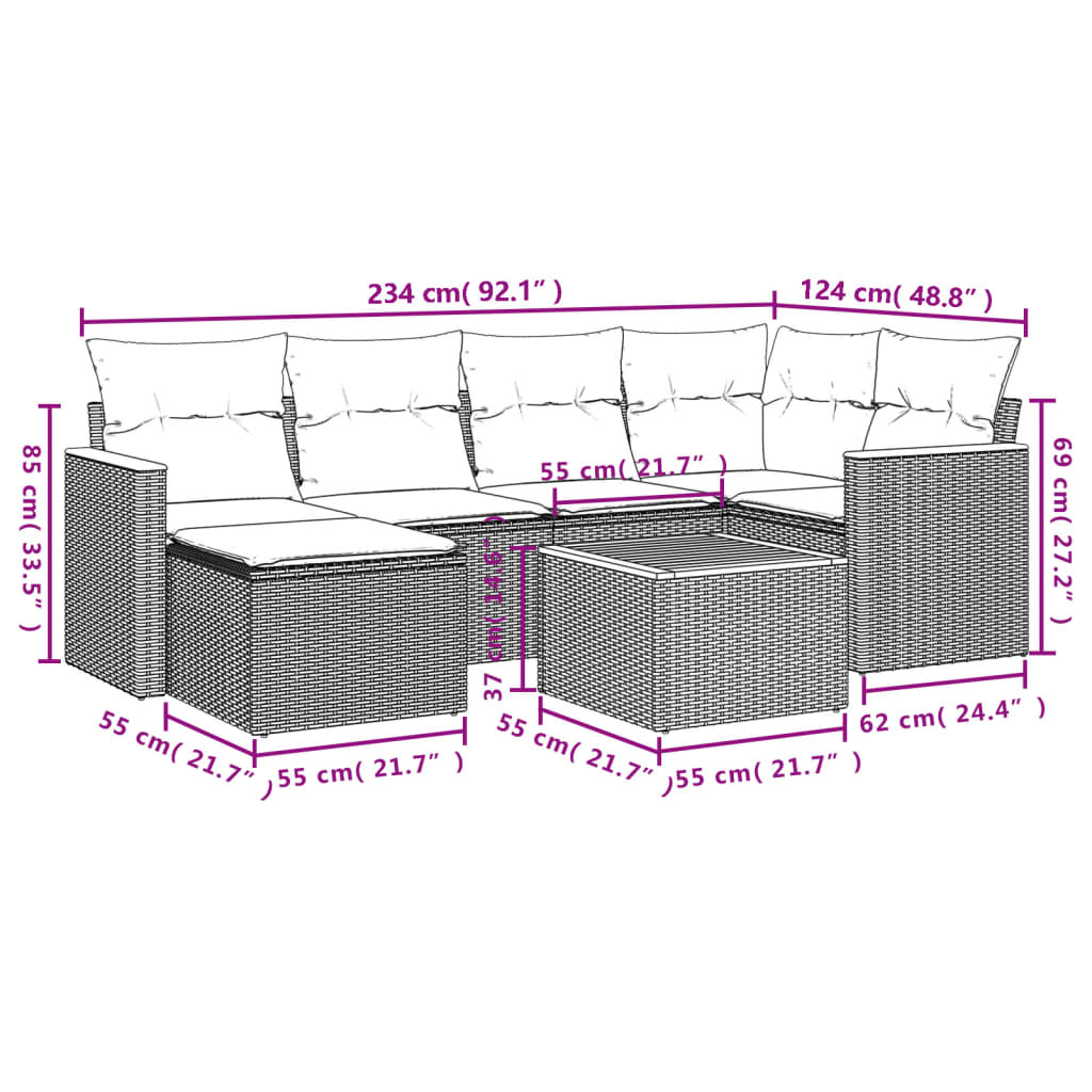 Set canapele de grădină cu perne, 7 piese, negru, poliratan 3258583 - imagine 3