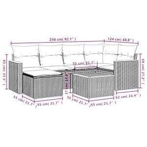 Vrtna sedežna garnitura 7-delna z blazinami črn poli ratan - slika 3
