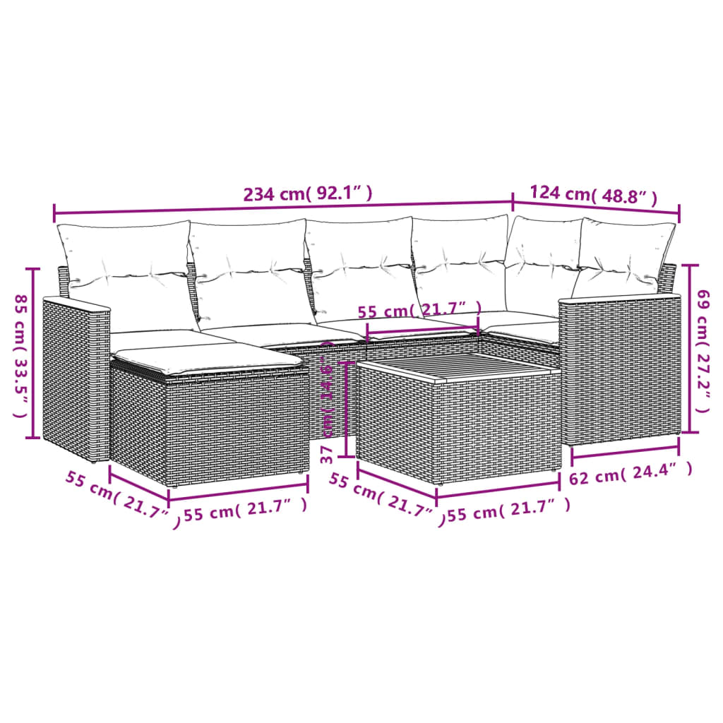 Set canapele de grădină cu perne, 7 piese, negru, poliratan 3258584 - imagine 3