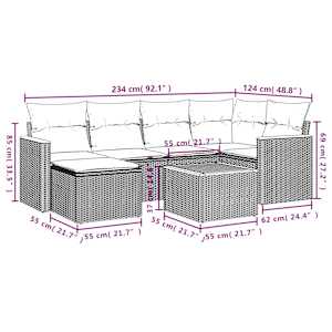 Vrtna sedežna garnitura 7-delna z blazinami črn poli ratan - slika 3