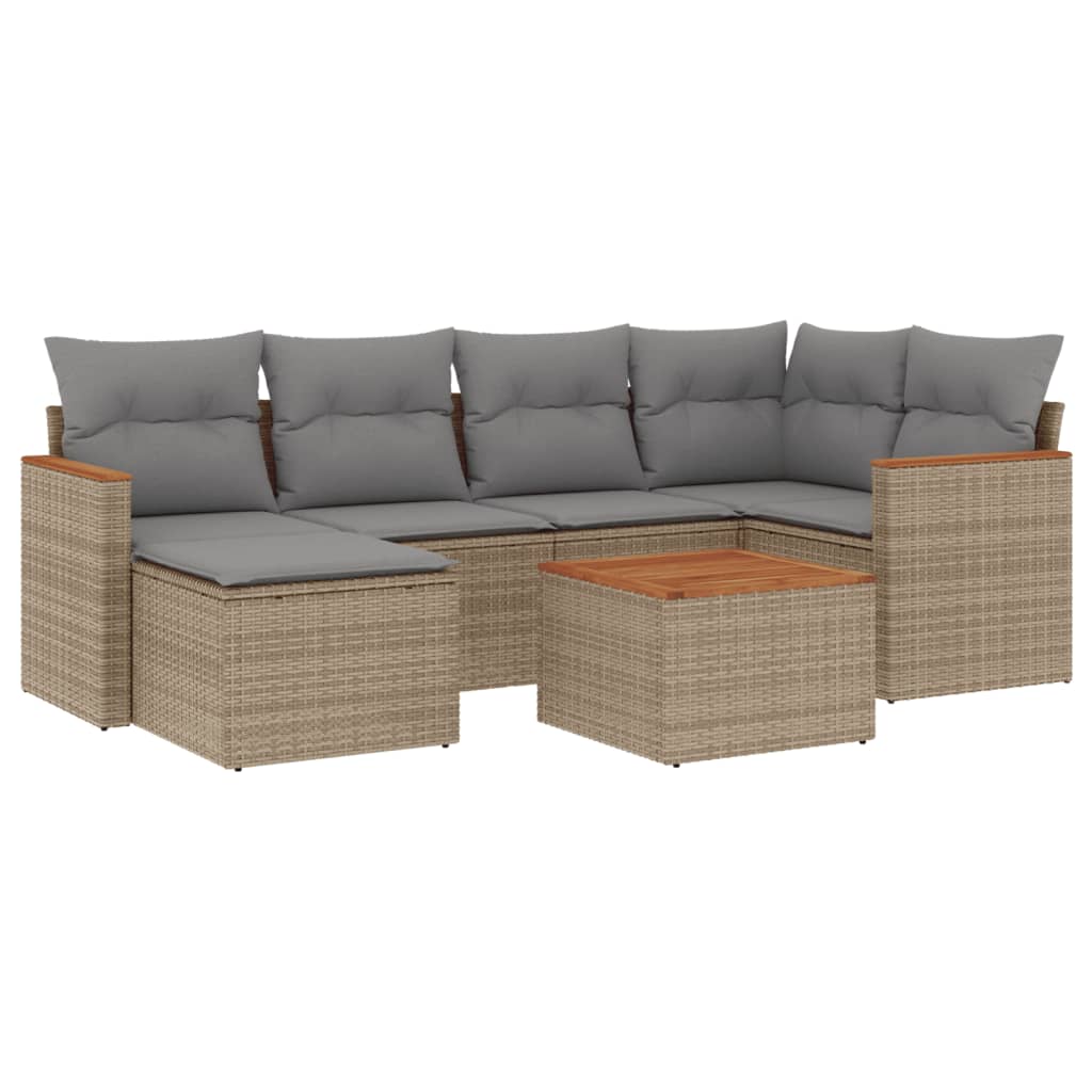 Thumbnail - vidaXL 7-tlg. Garten-Sofagarnitur mit Kissen Beige Poly Rattan