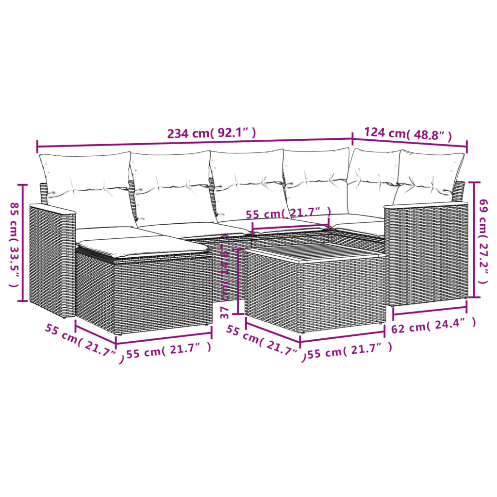vidaXL 7-delige Loungeset met kussens poly rattan grijs afbeelding