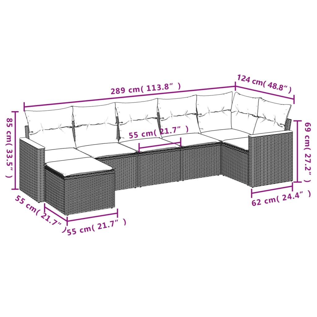Thumbnail - vidaXL 7-tlg. Garten-Sofagarnitur mit Kissen Beige Poly Rattan
