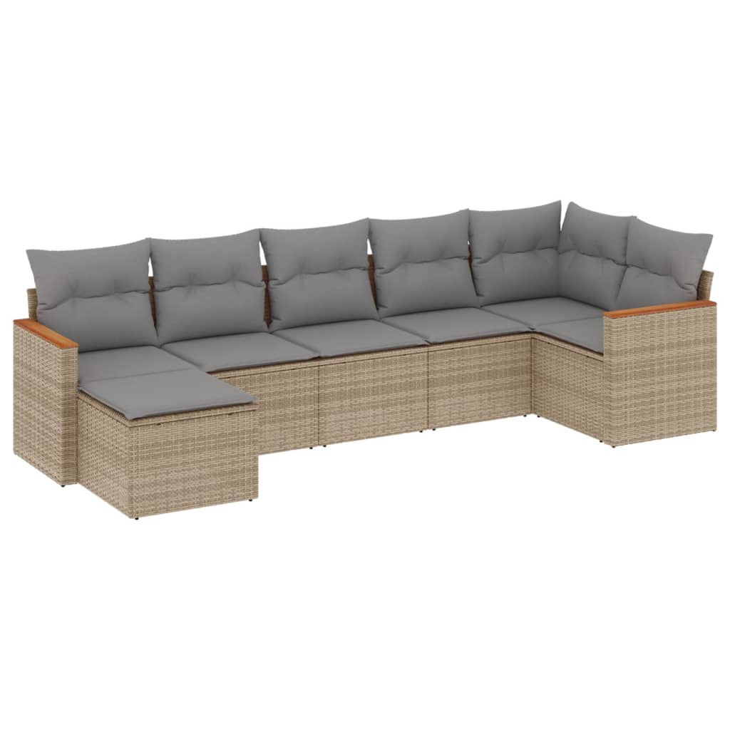 Thumbnail - vidaXL 7-tlg. Garten-Sofagarnitur mit Kissen Beige Poly Rattan