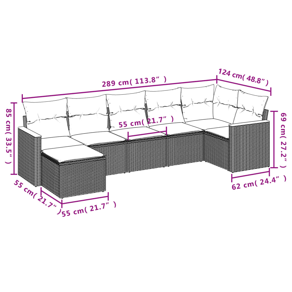 Thumbnail - vidaXL 7-tlg. Garten-Sofagarnitur mit Kissen Beige Poly Rattan
